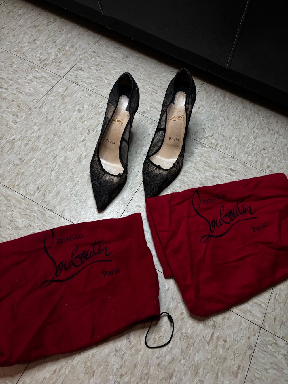 Christian Louboutin Black Lace Pointed Toe Pumps - Picture 5 of 9